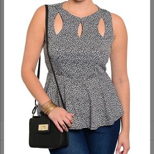 Gray and White Cutout Peplum Top